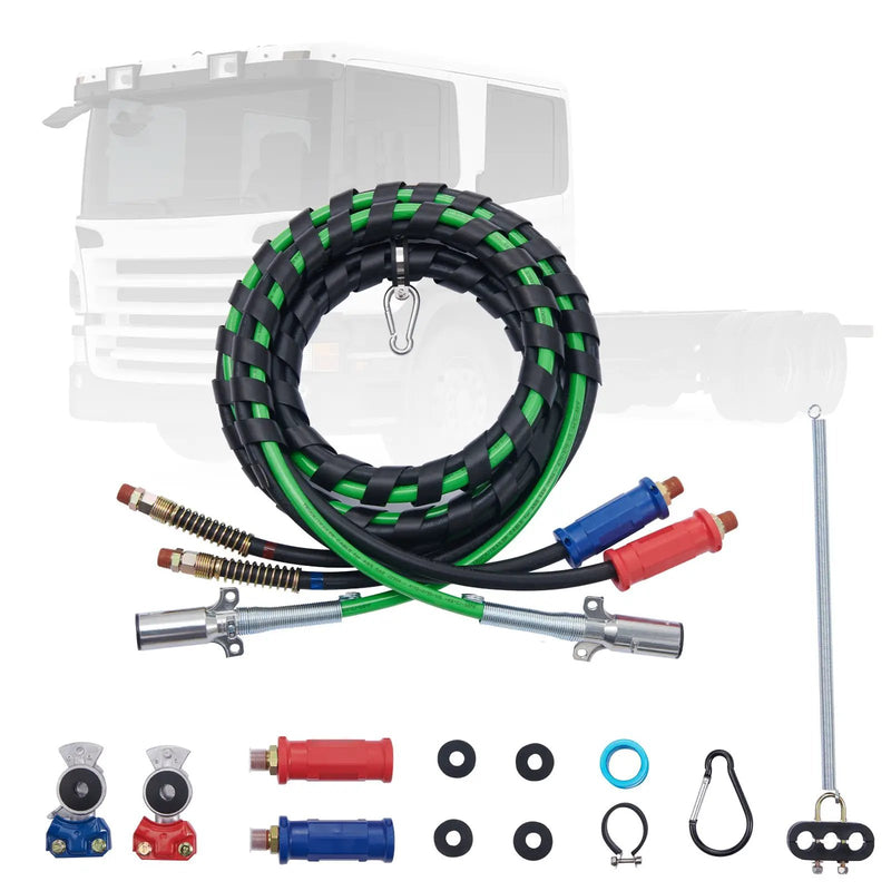 12FT Semi Truck Air Lines Kit with Glad Hands and 7-Way ABS Power Line by HouseOfZazla