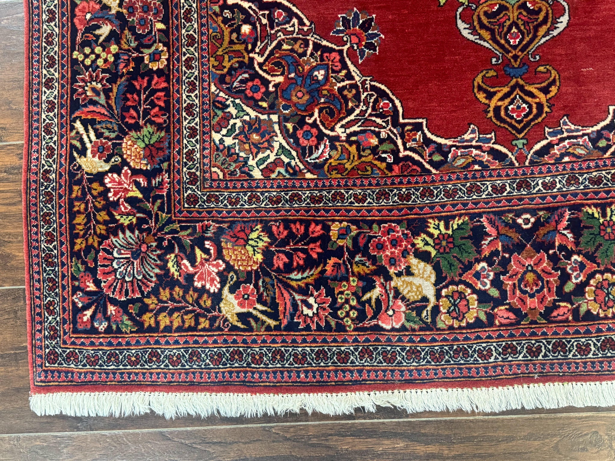 Red Persian Kashan Rug 4x6, Very Fine 260 KPSI, Red and Navy Blue Persian Carpet, Semi Open Field by Jewel Rugs