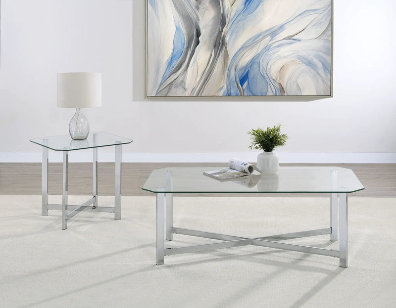 Cronin 2-piece Tempered Glass Top Coffee Table Set Chrome by Unique Piece Furniture