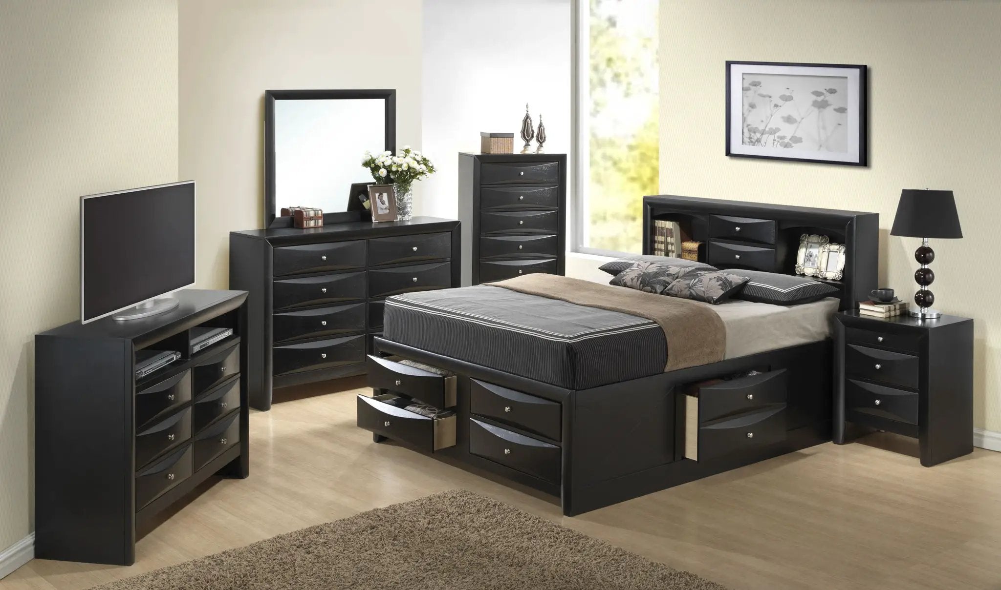 Modern Design Storage Bed With Bookcase Headboard by HouseOfZazla