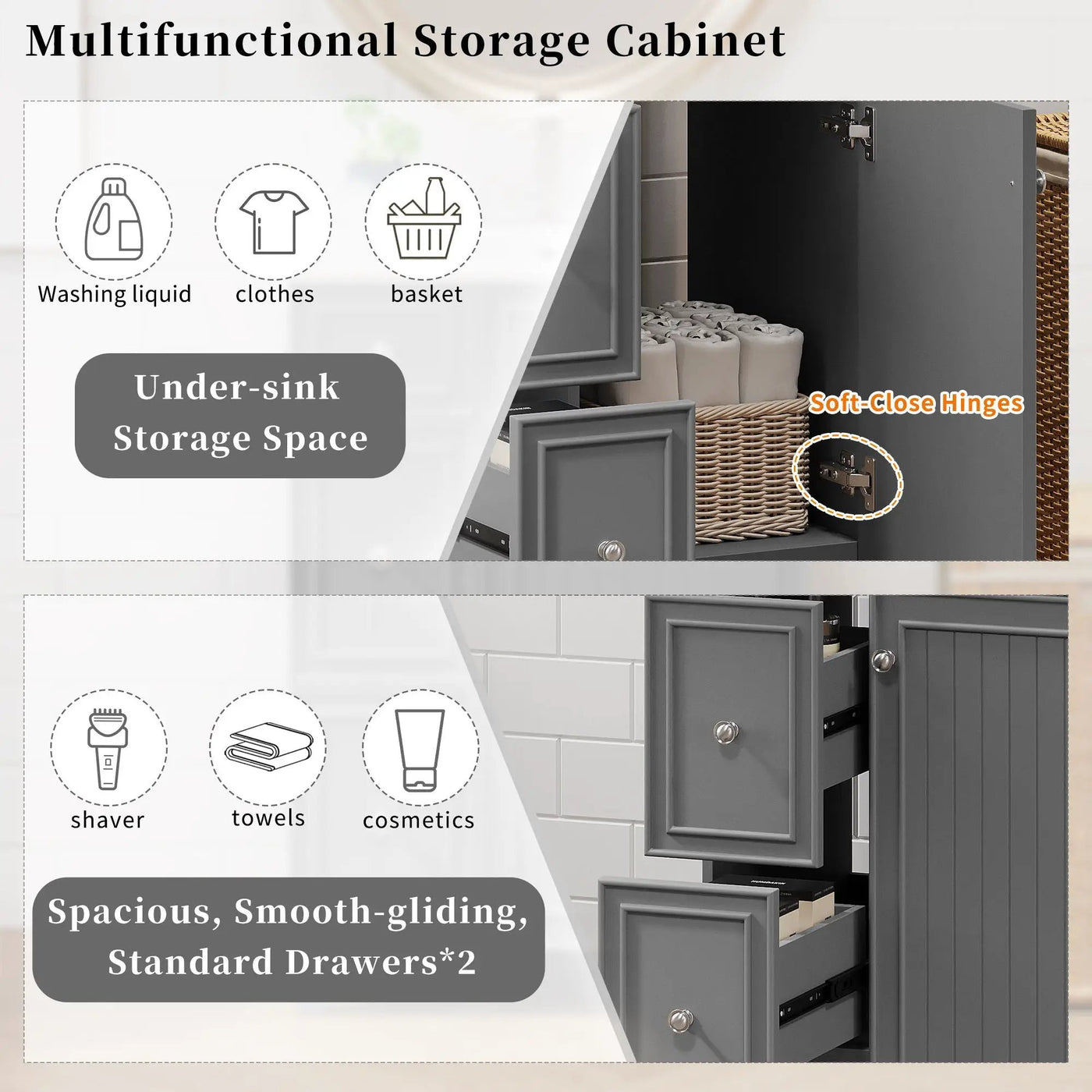 Transitional Style Bathroom Vanity Cabinet With Ceramic Sink by Unique Piece Furniture