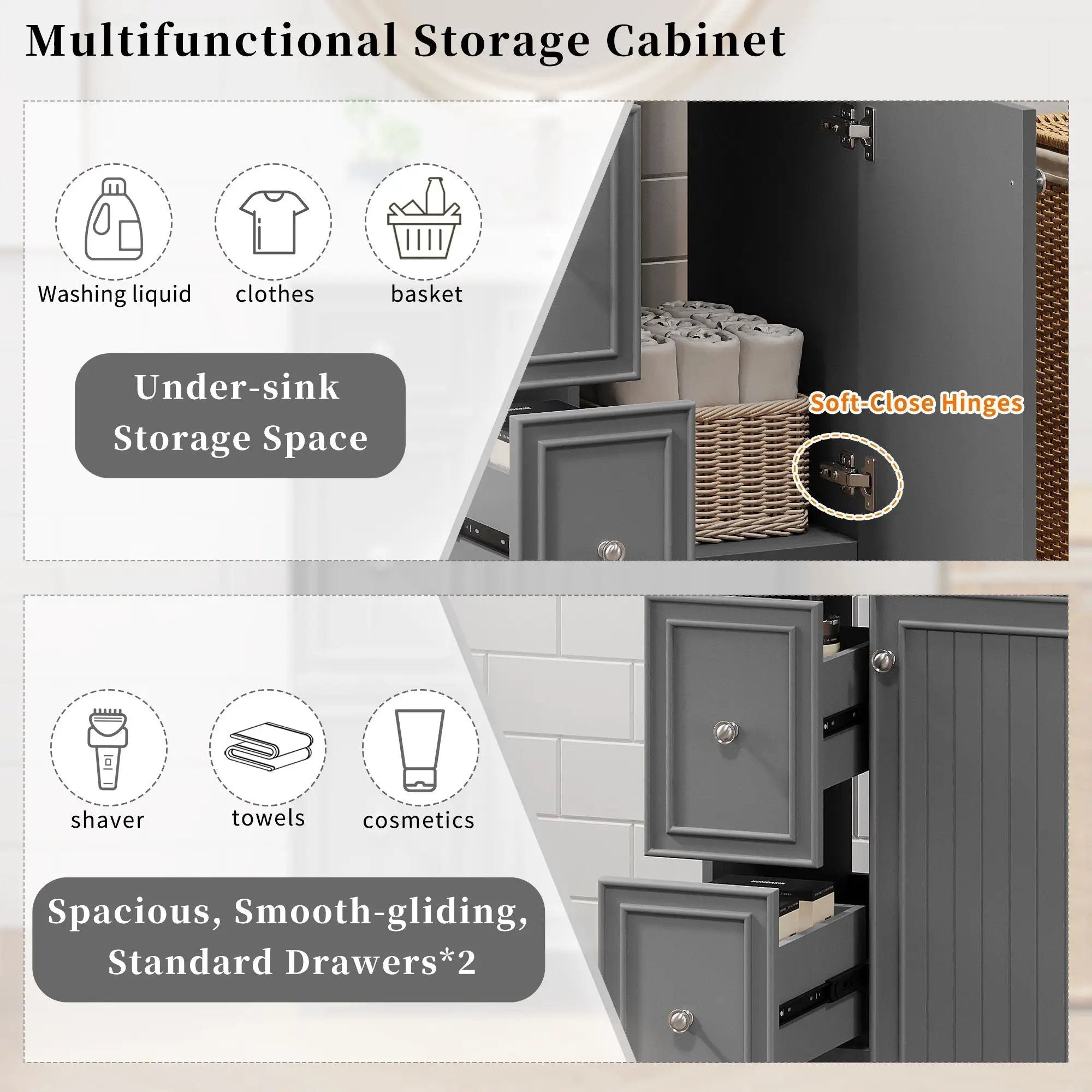 Transitional Style Bathroom Vanity Cabinet With Ceramic Sink by Unique Piece Furniture