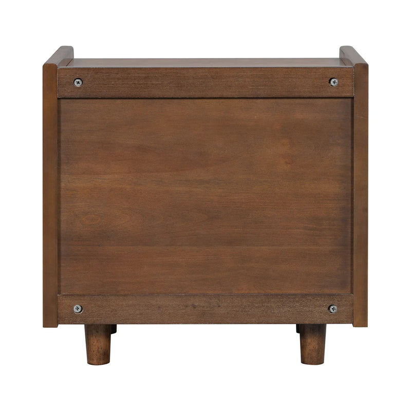 Walnut Nightstand with Rattan Detail, MDF + Solid Wood by HouseOfZazla