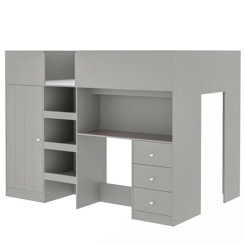 Loft Bed With Built In Wardrobe, Desk, Shelves, And Drawers