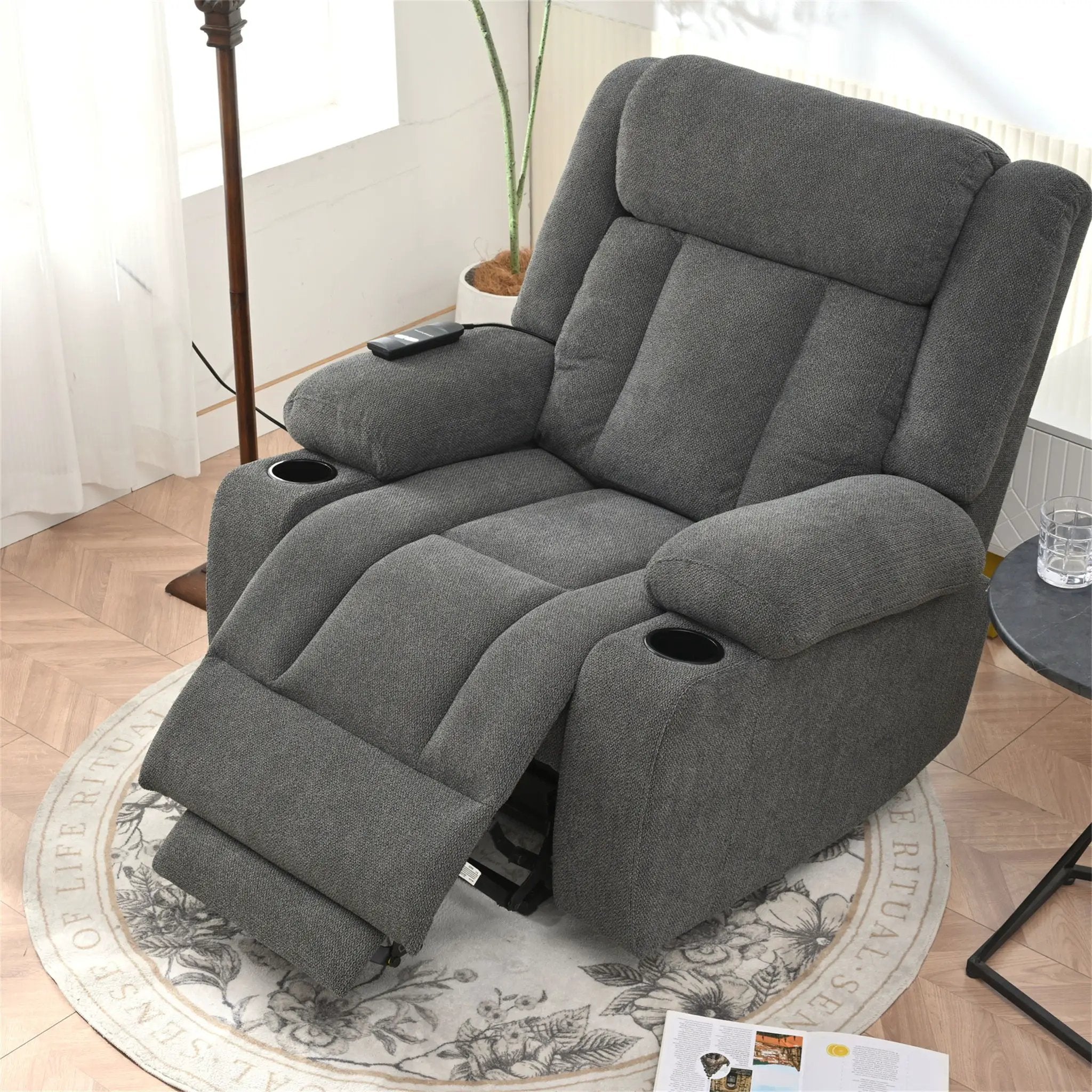 Power Lift Recliner Chair With Extended Footrest, Remote Control, Cup Holders, And Side Pockets by HouseOfZazla