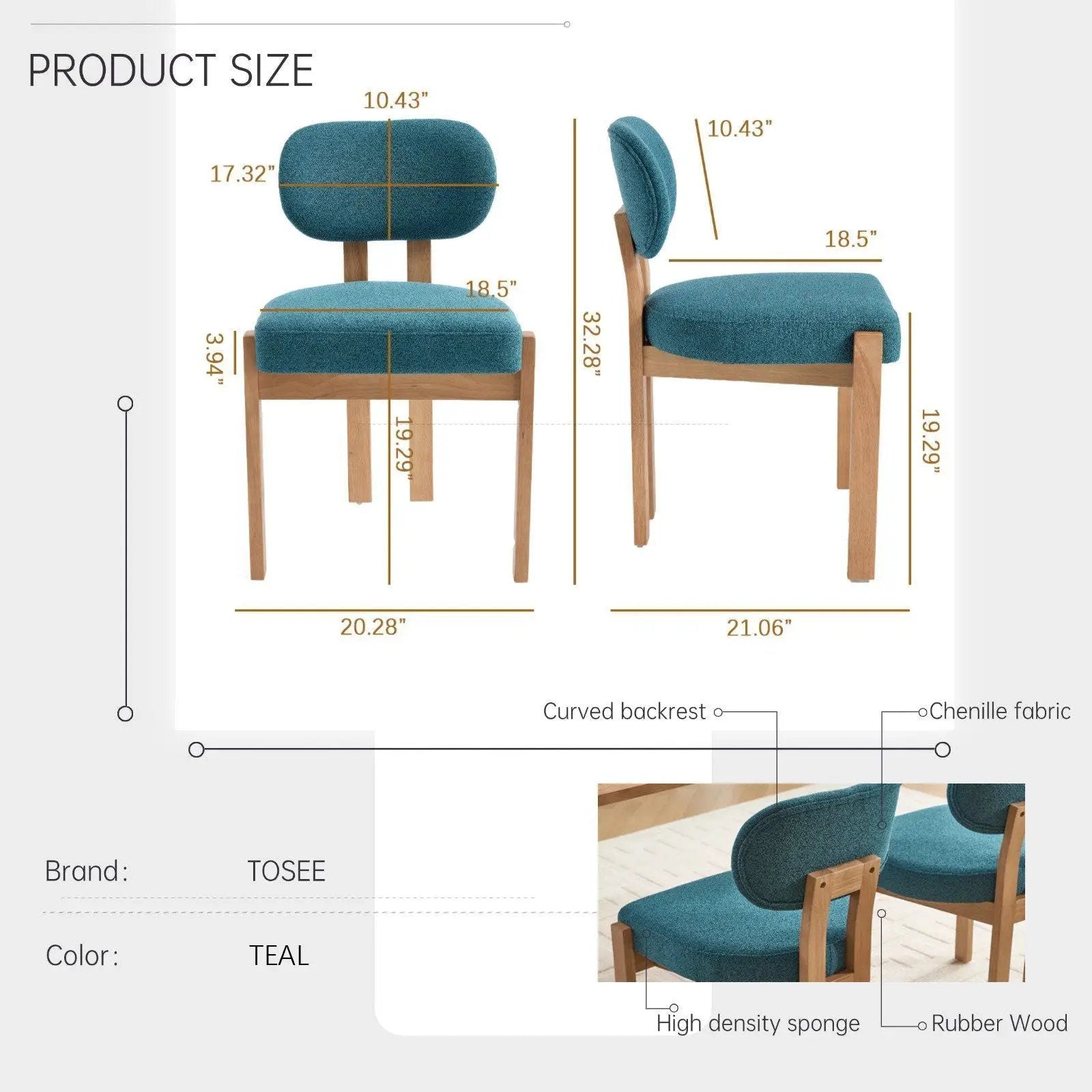 Dining Chairs With Ergonomic Backrest And Adjustable Feet (Set of 2) by Unique Piece Furniture