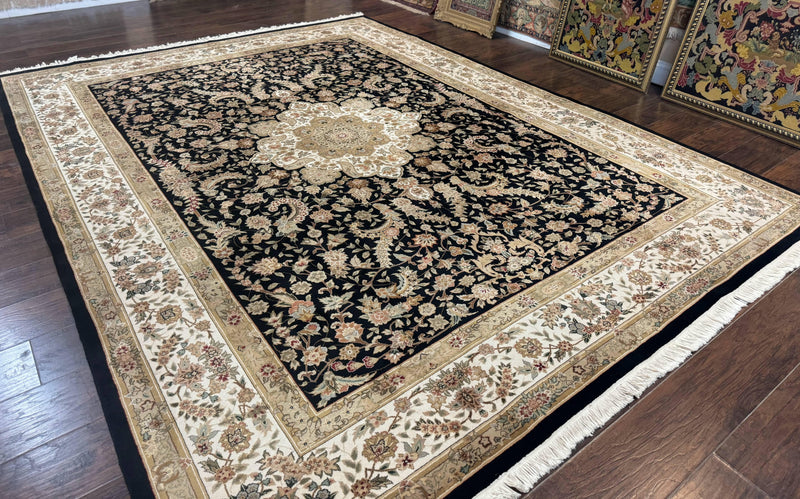 Sino Persian Rug 9x12, Floral Medallion, Black and Ivory, Elegant by Jewel Rugs