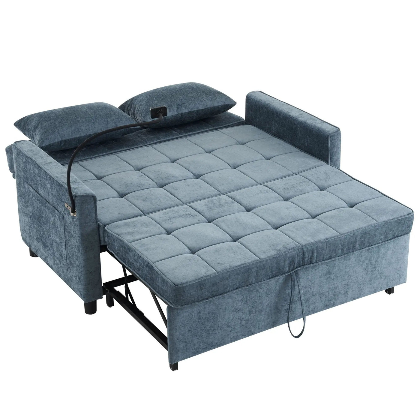 Pull-Out Sleeper Sofa With Reversible Backrest Cushion, Side Pockets, 2 USB Ports And A Phone Holder For Living Room by HouseOfZazla
