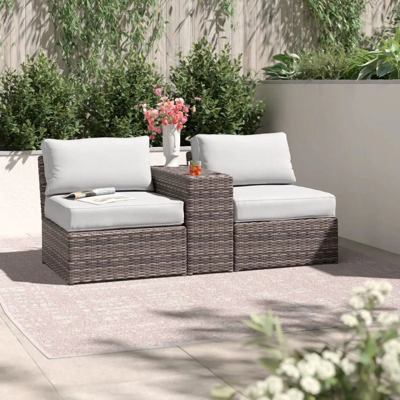 2 Person Wicker Conversation Set With Cushions, Weather Resistant by Unique Piece Furniture