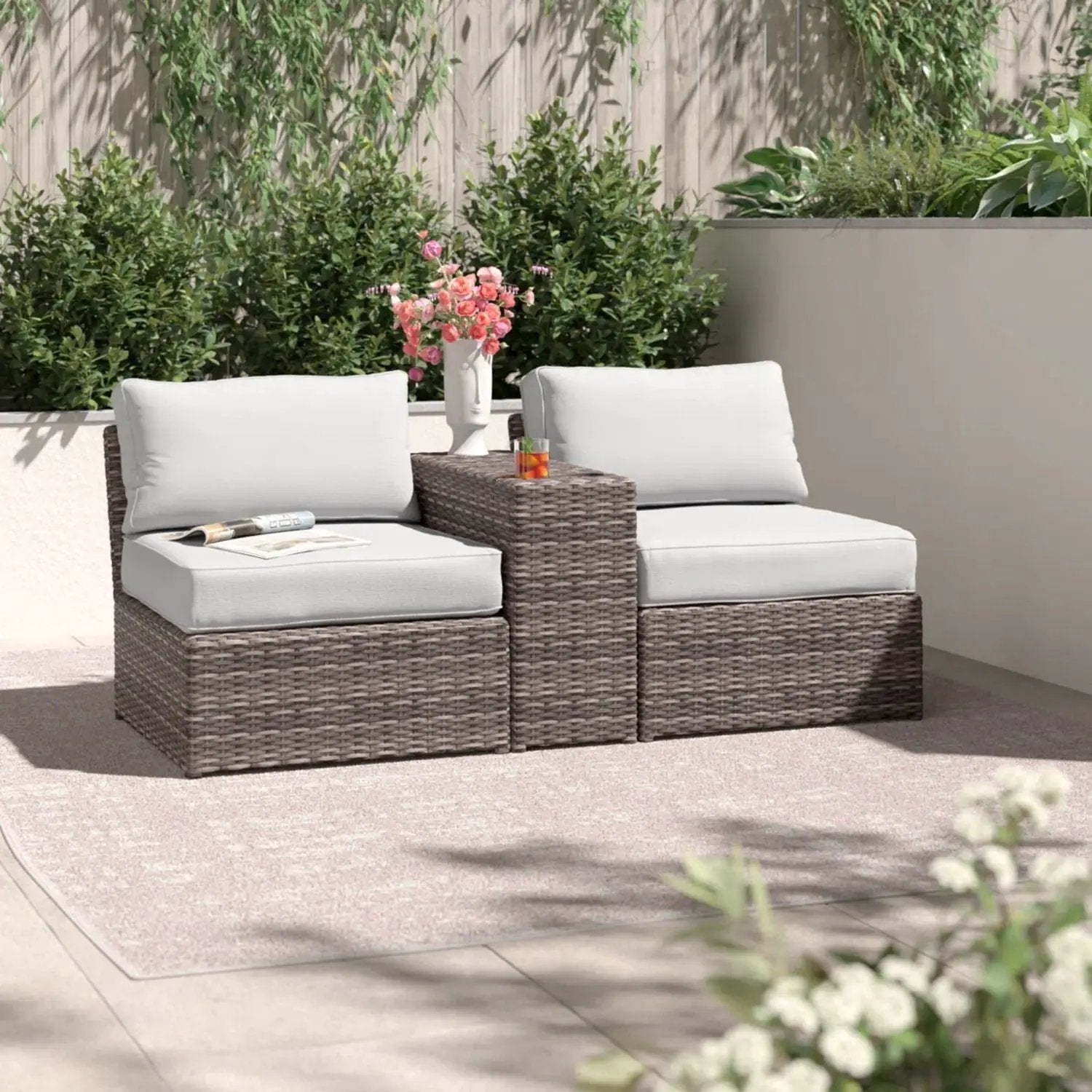 2 Person Wicker Conversation Set With Cushions, Weather Resistant by Unique Piece Furniture