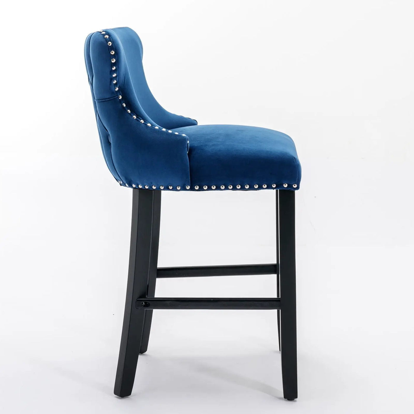 Contemporary Upholstered Wing-Back Barstools With Button Tufted Decoration And Wooden Legs, And Nailhead Trim, Leisure Style Bar Chairs, Bar Stools (Set of 2) by HouseOfZazla