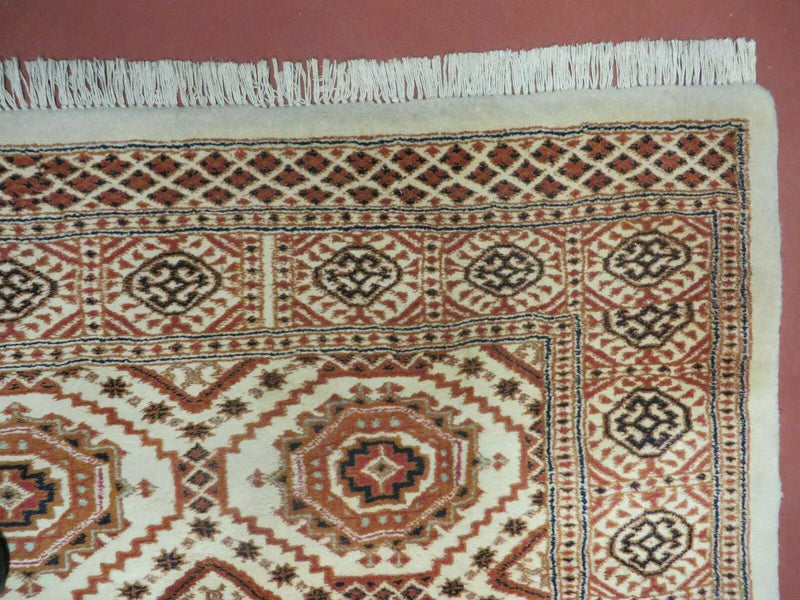 4' X 7' Vintage Handmade Pakistani Turkoman Bokhara Balouch Woven Wool Rug Ivory by Jewel Rugs