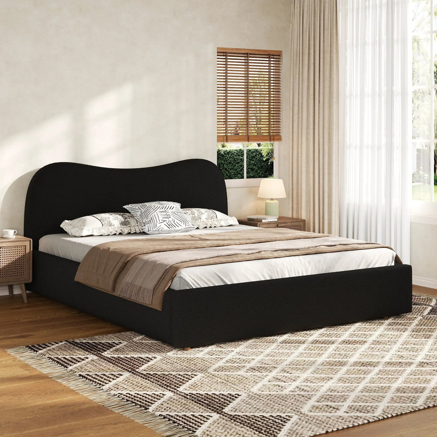 Queen Size Upholstered Platform Bed with Wooden Slats by HouseOfZazla