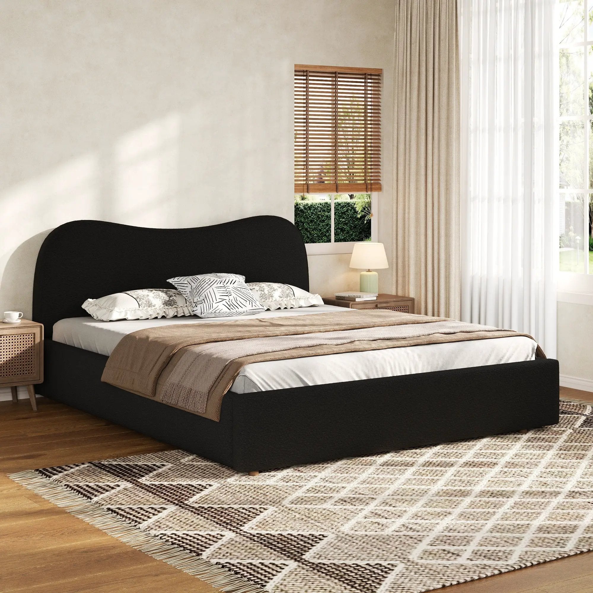 King Size Upholstered Platform Bed with Wooden Slats by HouseOfZazla
