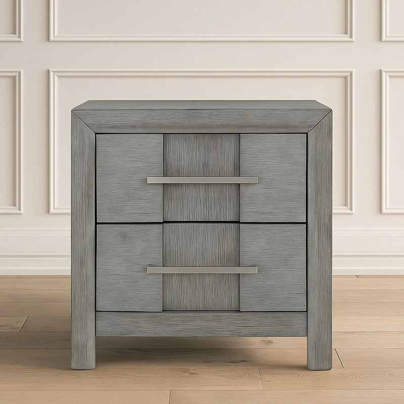 Modern 2 Drawer Nightstand In Gray Finish With Silver Metal Handles, Contemporary Bedside Table With Smooth Glide Drawers by HouseOfZazla