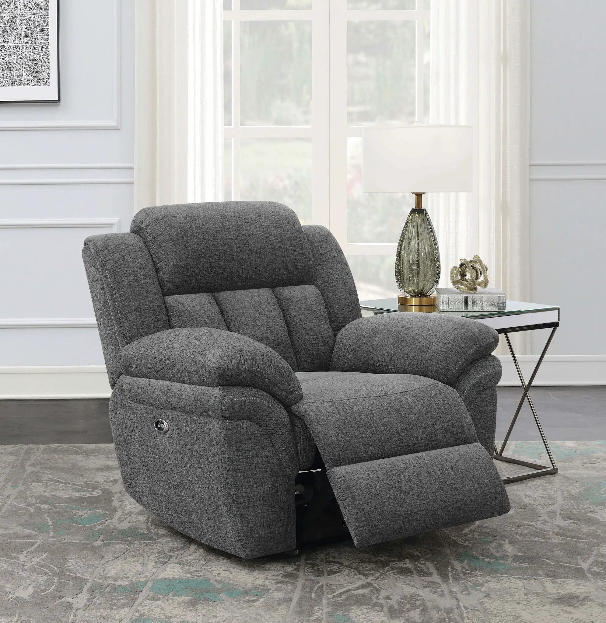 Bahrain Upholstered Power Glider Recliner Charcoal by Unique Piece Furniture