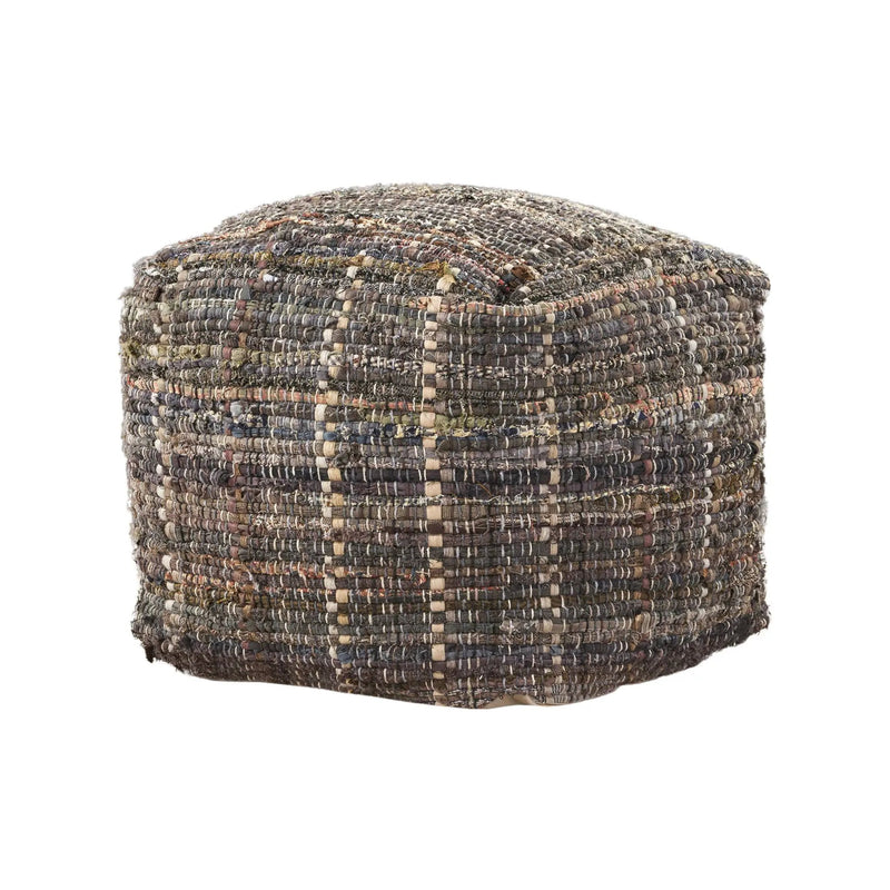 Koki - Handcrafted Fabric Pouf Recycled Denim And Paper Chindi - Khaki by Unique Piece Furniture