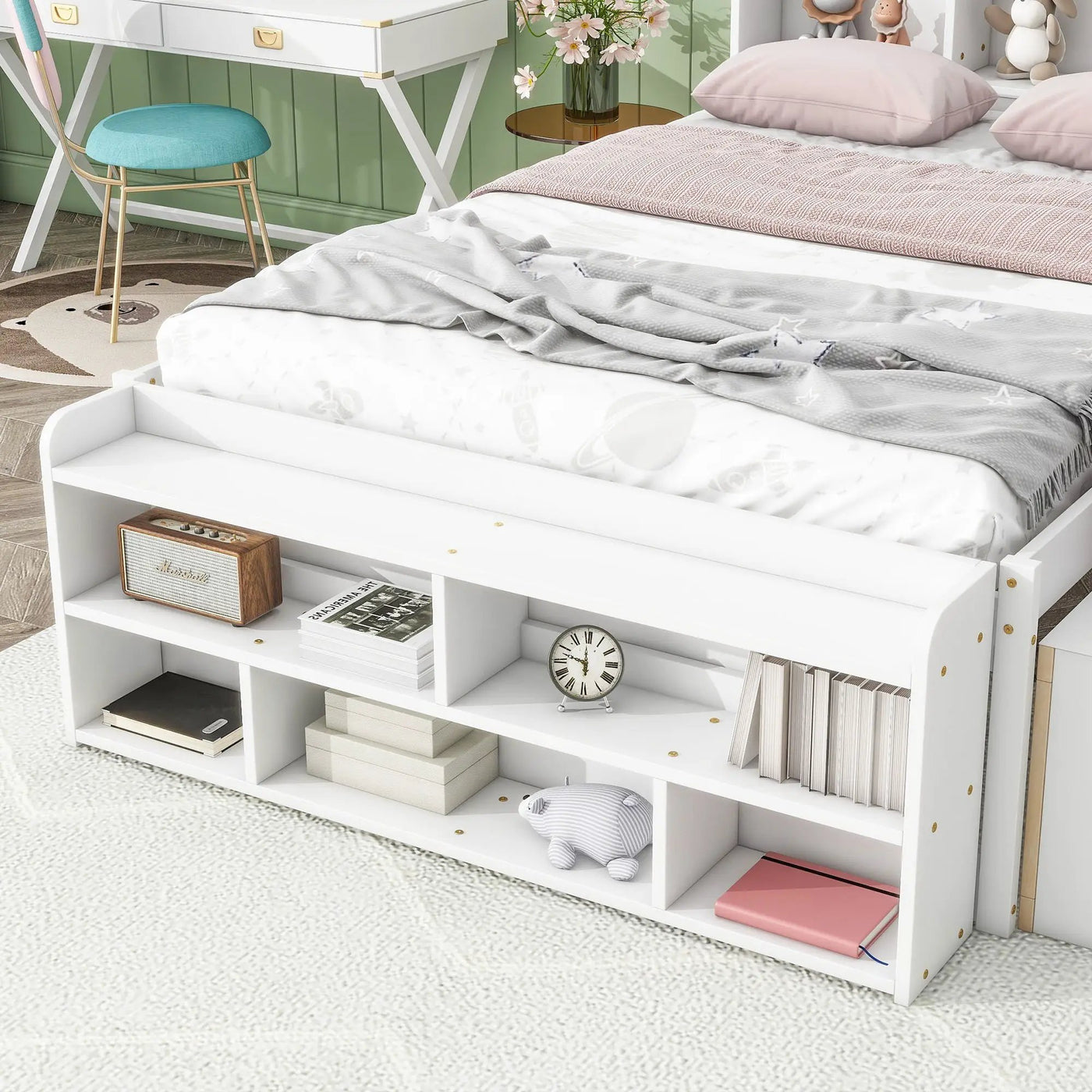 Bed With Bookcase Headboard, Under Bed Storage Drawers And Bed End Storage Case by Unique Piece Furniture
