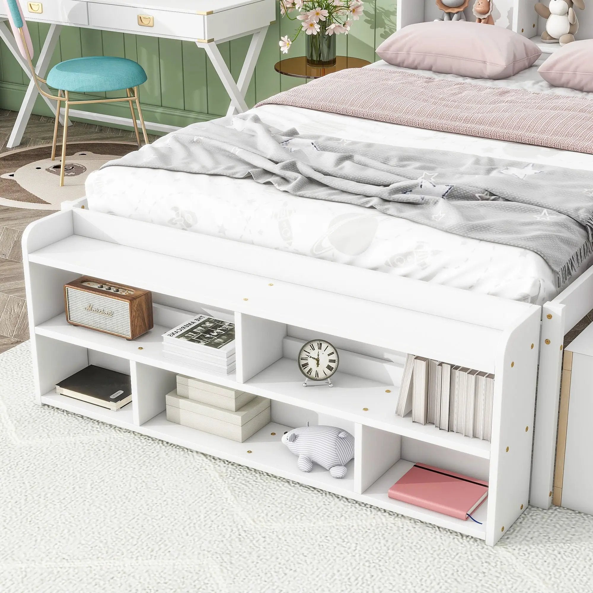Bed With Bookcase Headboard, Under Bed Storage Drawers And Bed End Storage Case by Unique Piece Furniture