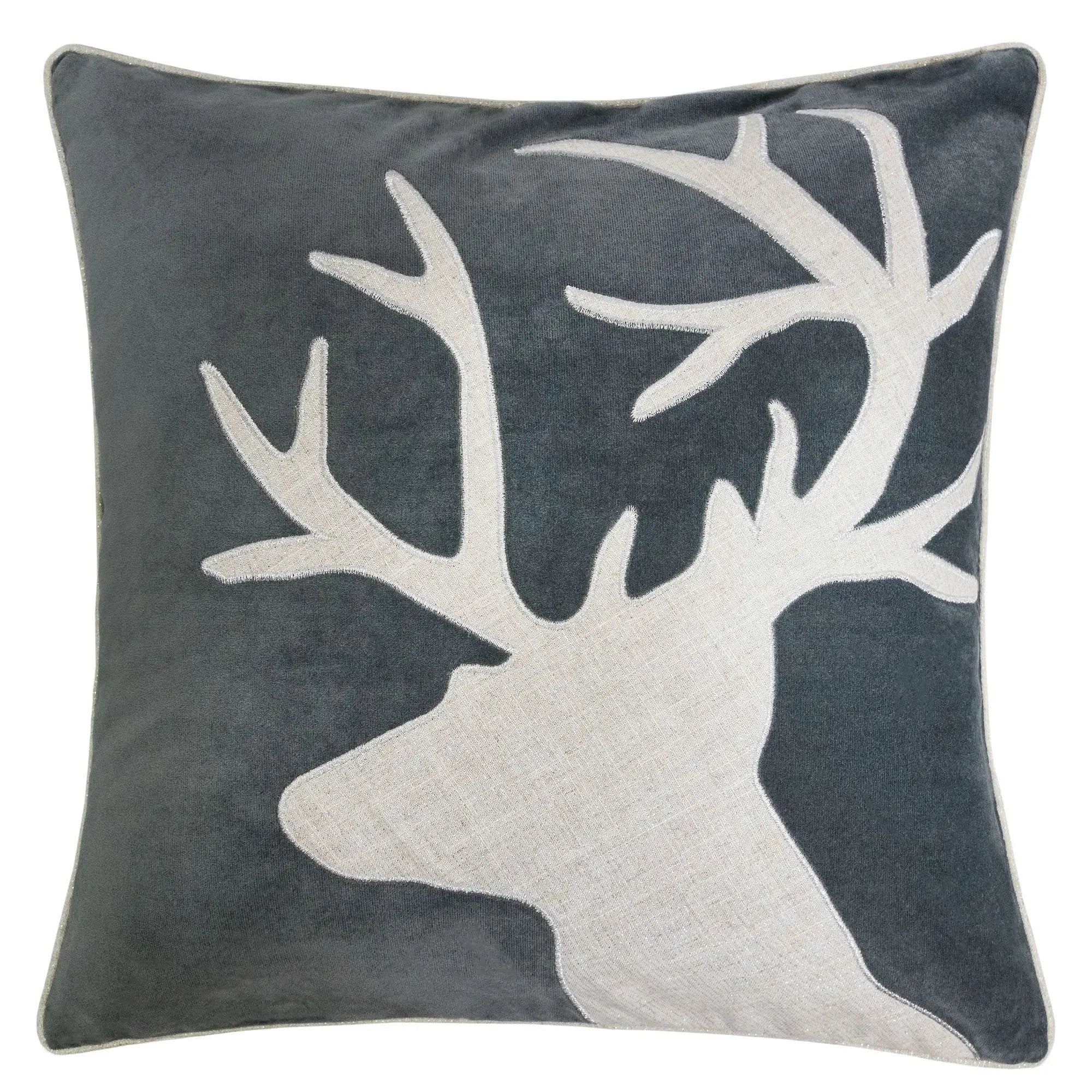 Holiday Reindeer Velvet Accent Pillow 20x20 – Gray and White by HouseOfZazla