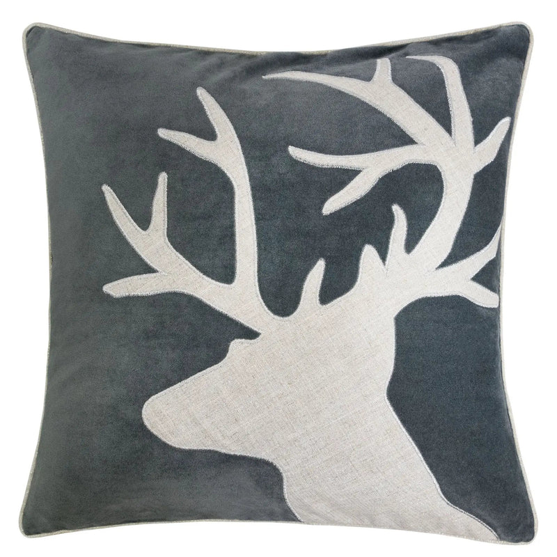 Holiday Reindeer Velvet Accent Pillow 20x20 – Gray and White by HouseOfZazla