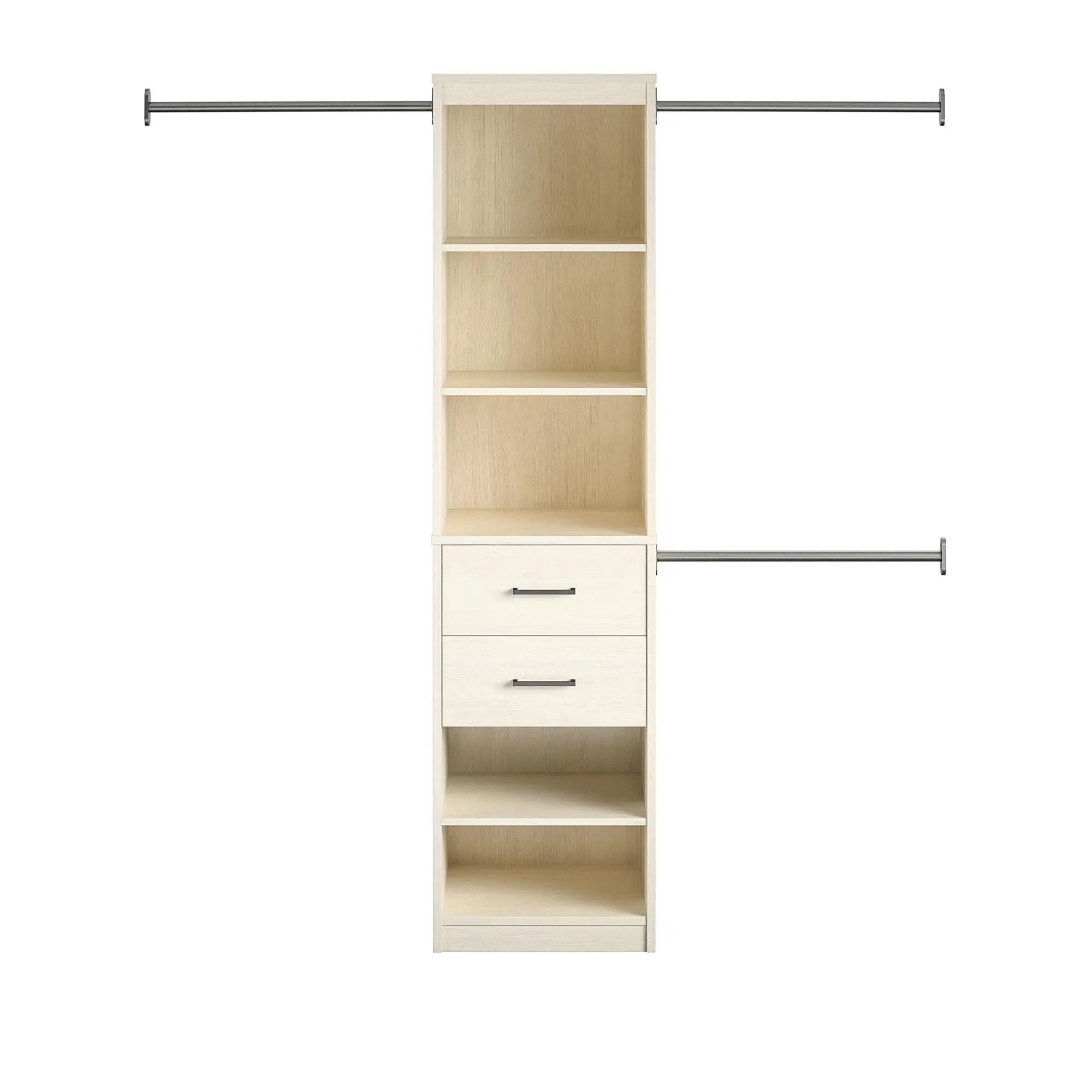Kelly - 5 Shelf 2 Drawer Closet Organizer With 3 Adjustable Hanging Rods - Ivory by HouseOfZazla