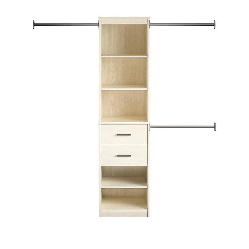 Kelly - 5 Shelf 2 Drawer Closet Organizer With 3 Adjustable Hanging Rods - Ivory by HouseOfZazla