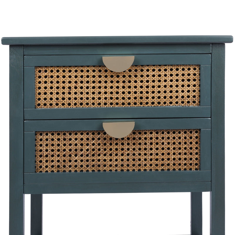 2 Drawer Side Table, Natural Rattan by HouseOfZazla