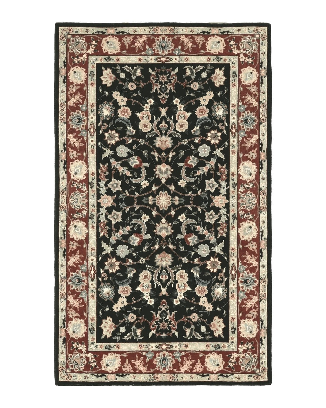 Black Sino Persian Rug 3x5, Wool with Silk Highlights, Floral, Fine 170 KPSI by Jewel Rugs