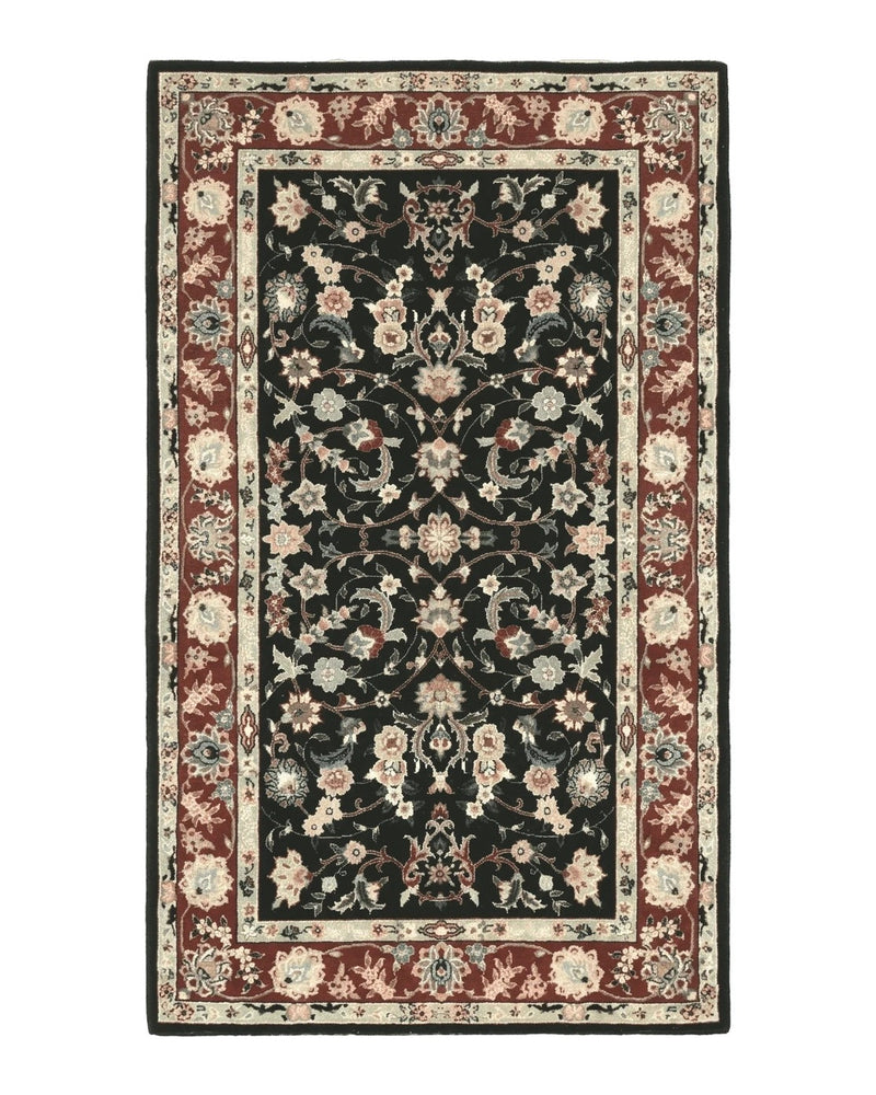 Black Sino Persian Rug 3x5, Wool with Silk Highlights, Floral, Fine 170 KPSI by Jewel Rugs