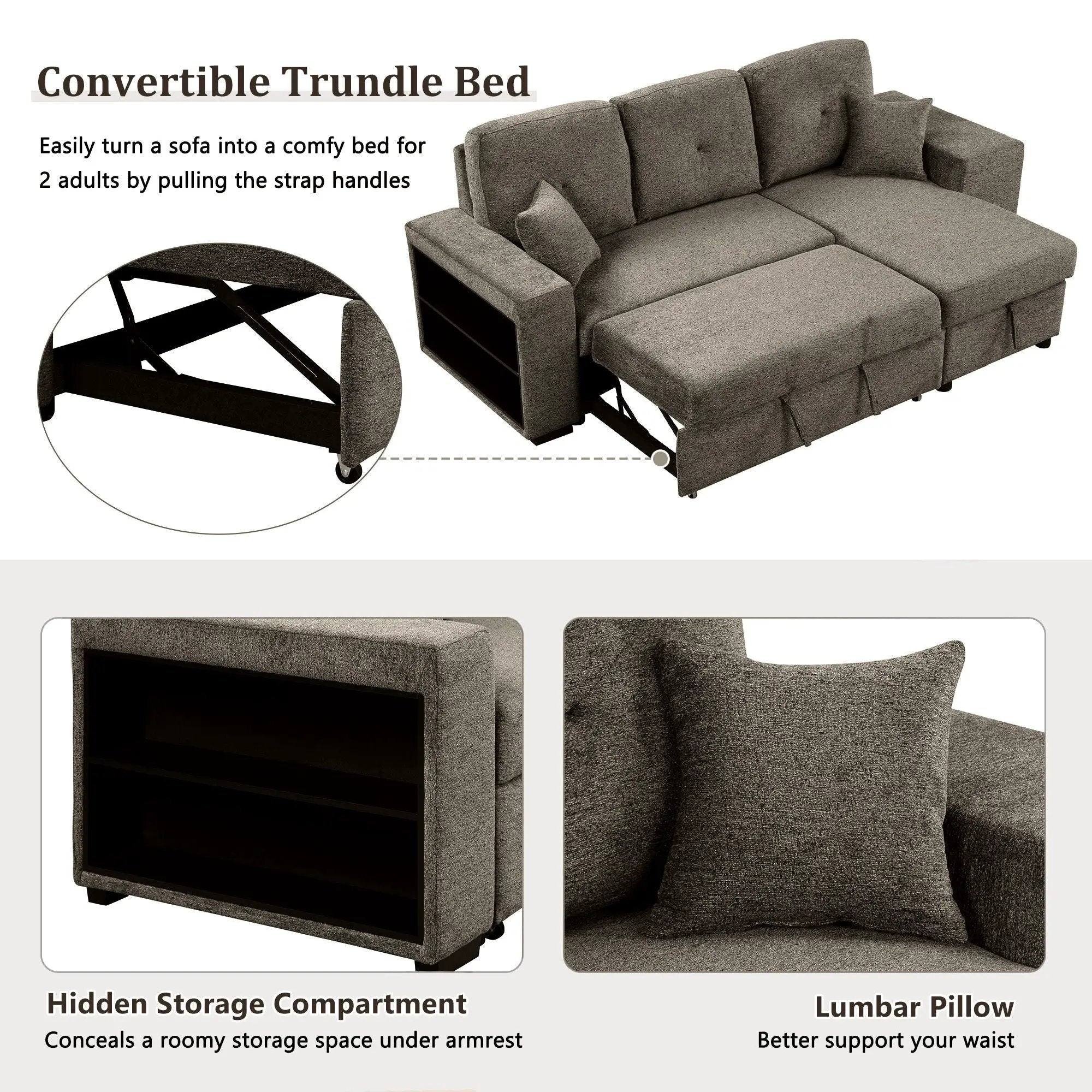 Reversible Sleeper Sectional Sofa Bed With Side Shelf And 2 Stools, Pull-Out L-Shaped Sofa Bed, Corner Sofa-Bed With Storage Chaise Left / Right Hande For Living Room by HouseOfZazla