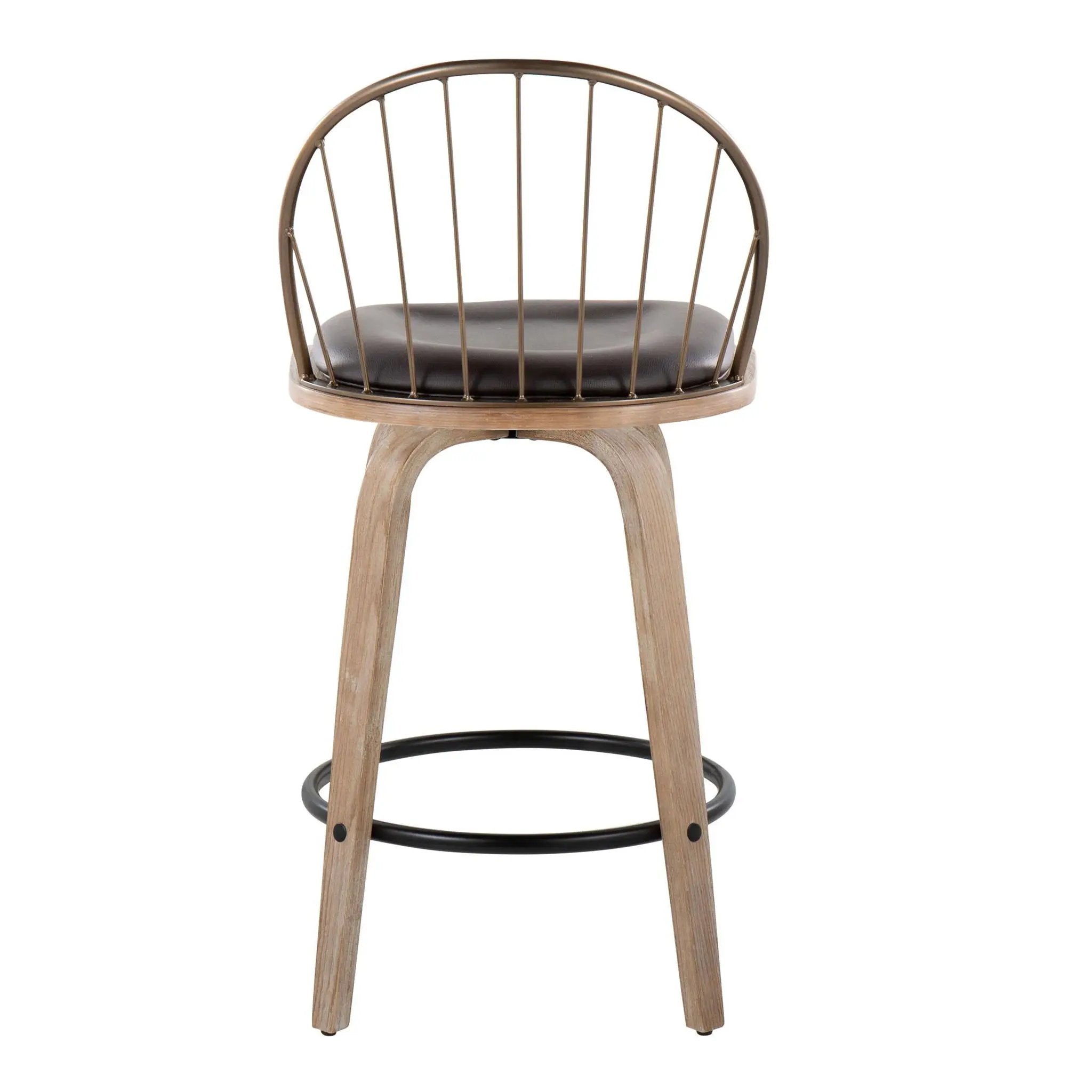 Riley - Farmhouse Fixed Height Counter Stool Round Footrest With Removable Cushion (Set of 2) - White Washed / Antique Copper / Brown by Unique Piece Furniture