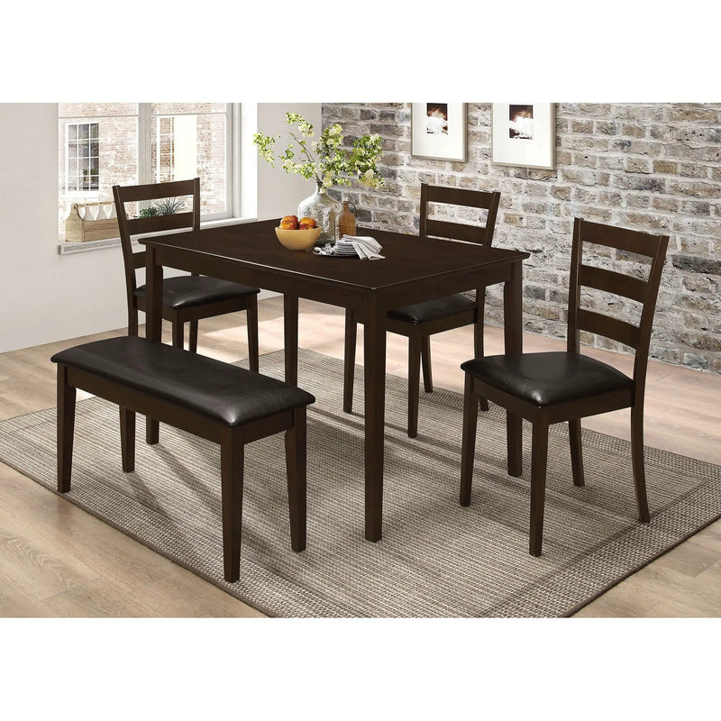 Arvin - 5 Piece Dining Set With Rectangular Table And Bench With Seats - Cappuccino by HouseOfZazla