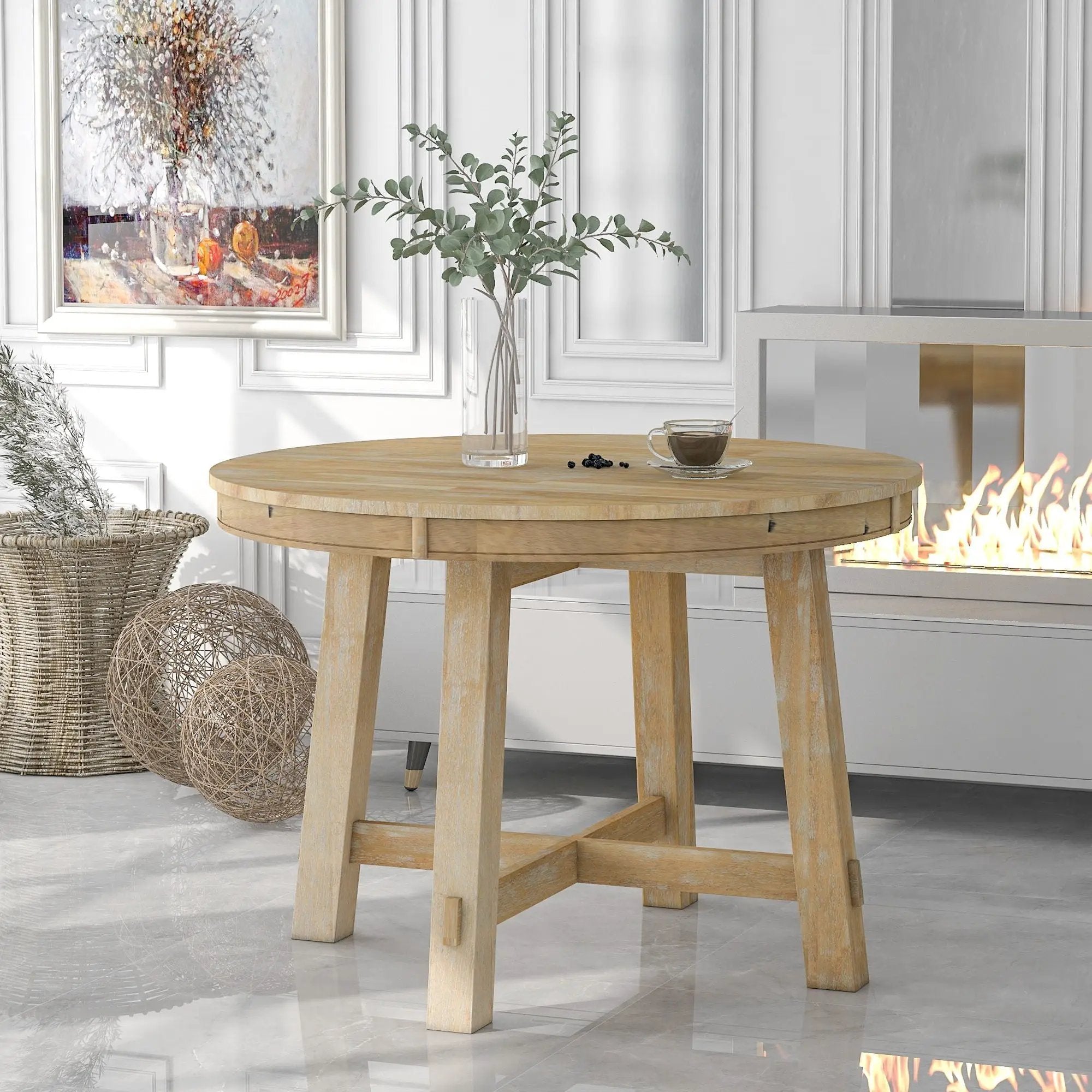 Gia - Round Extendable Dining Table With 16" Leaf Wood by Unique Piece Furniture