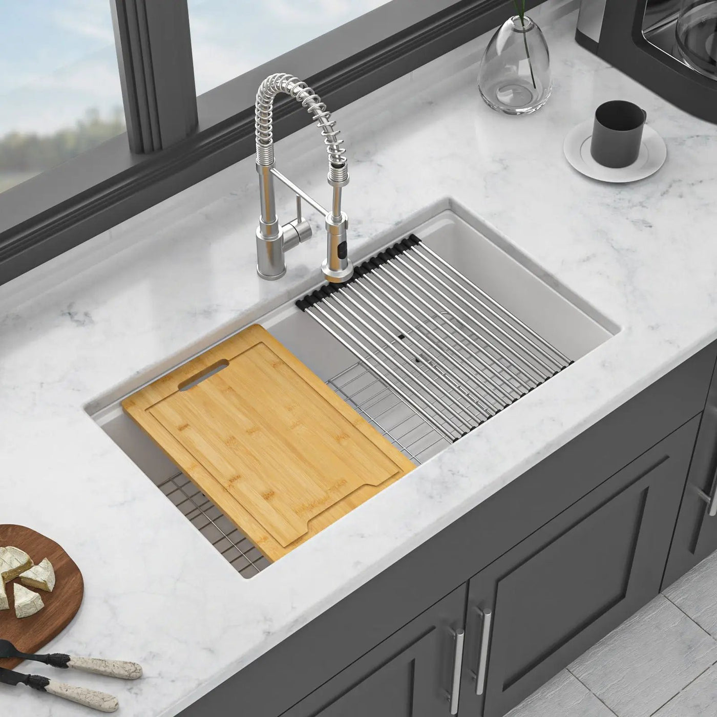 Quartz Kitchen Sink, Granite Composite Workstation Undermount by HouseOfZazla