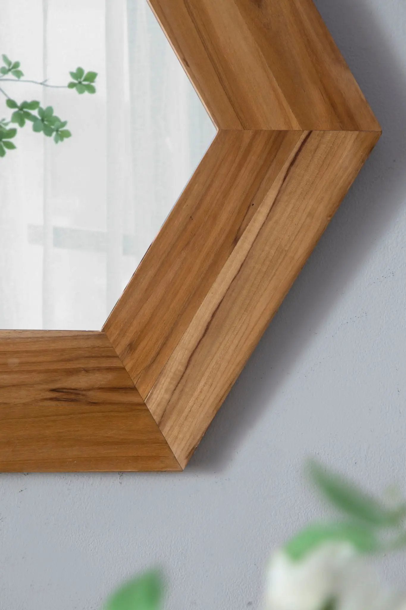 Hexagon Mirror With Natural Wood Frame, Wall Decor For Living Room Bathroom Hallway by Unique Piece Furniture