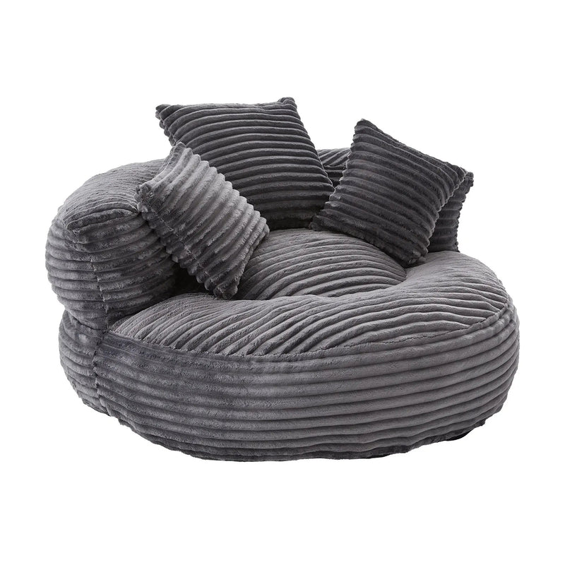 Oversized Bean Bag Chair With 3 Pillows & Armrest - Dark Gray by Unique Piece Furniture