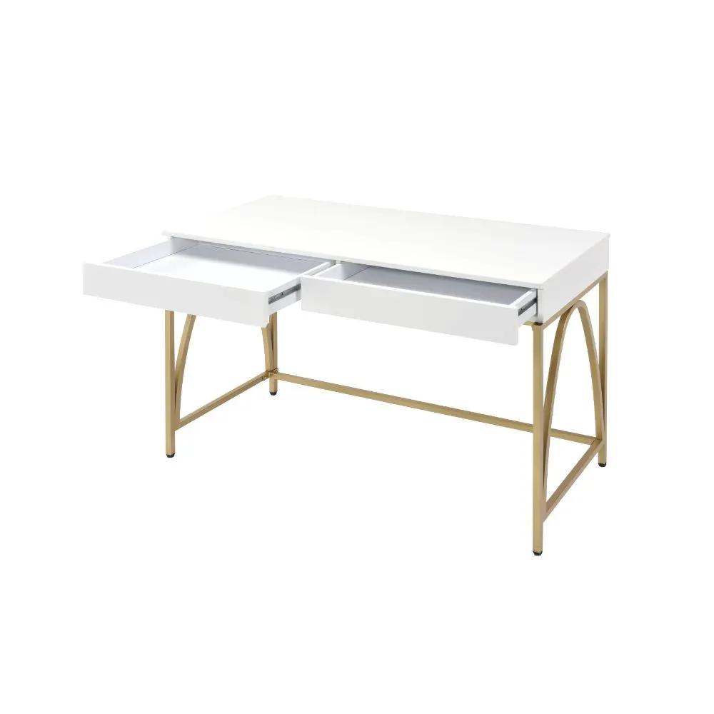 Lightmane - Writing Desk (Same Ac00900) - White High Gloss & Gold by Unique Piece Furniture