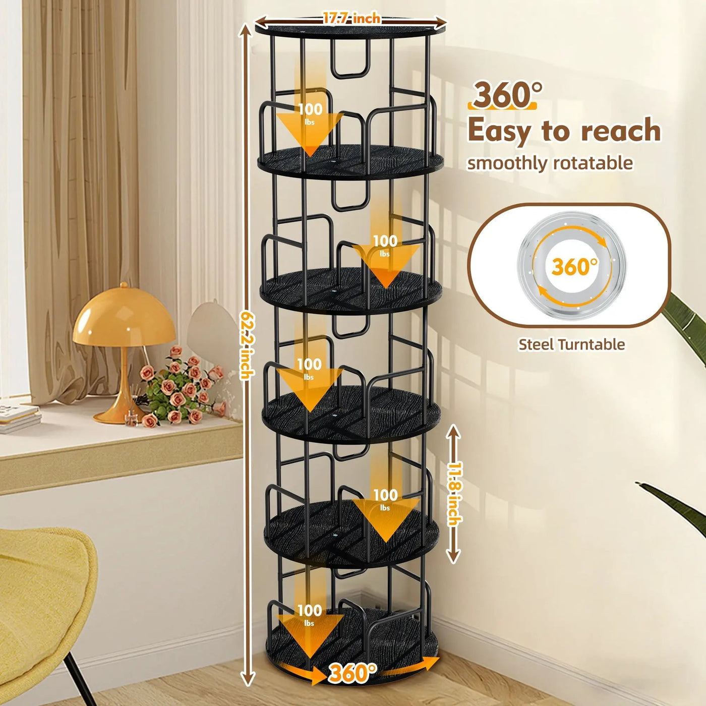 Rotating Bookshelf Tower 5 Tier Spinning 360 Degree Revolving Storage Shelf by HouseOfZazla