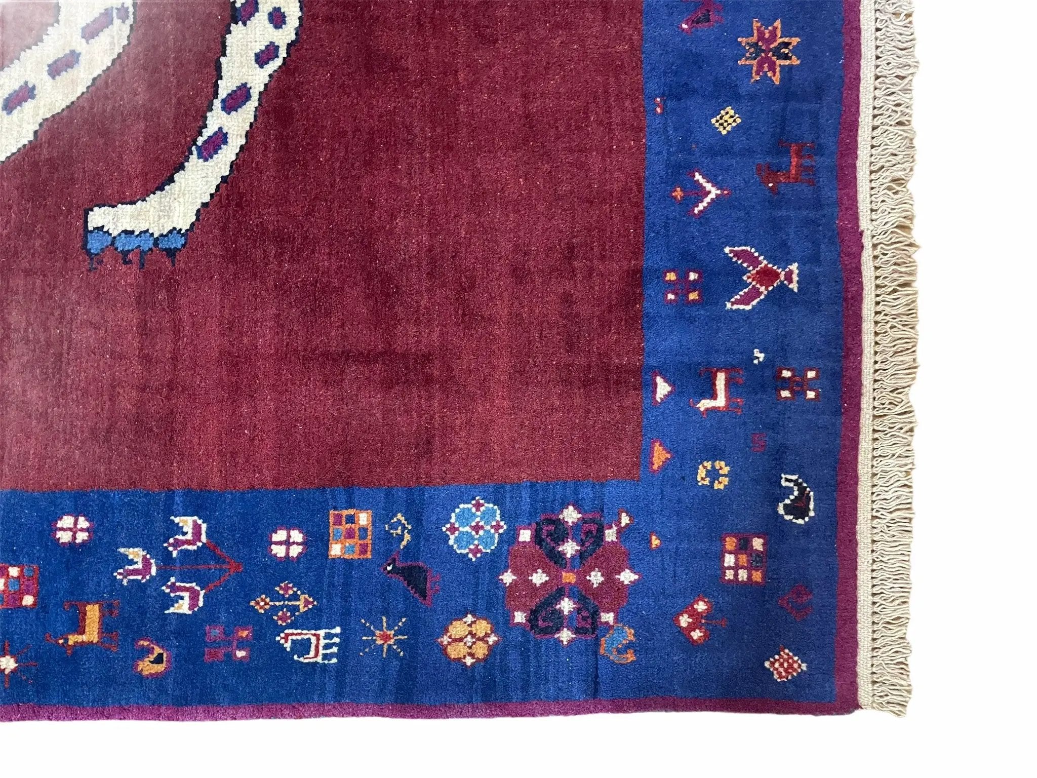 5 X 7 Handmade Zagros Wool Rug Snow White Panther Maroon Blue Organic Dyes by Jewel Rugs