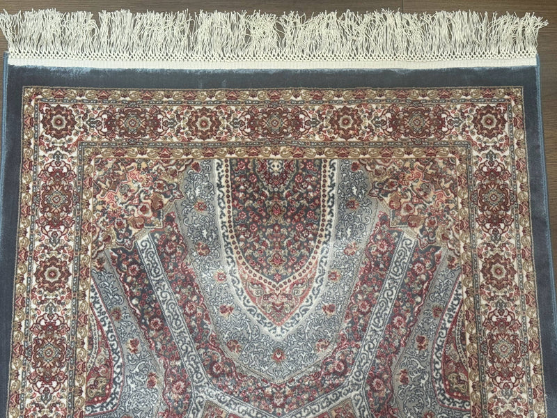 Turkish Silk Runner Rug 2.6 x 13, Blue Runner Rug, Dome Design, Bamboo Silk, New by Jewel Rugs