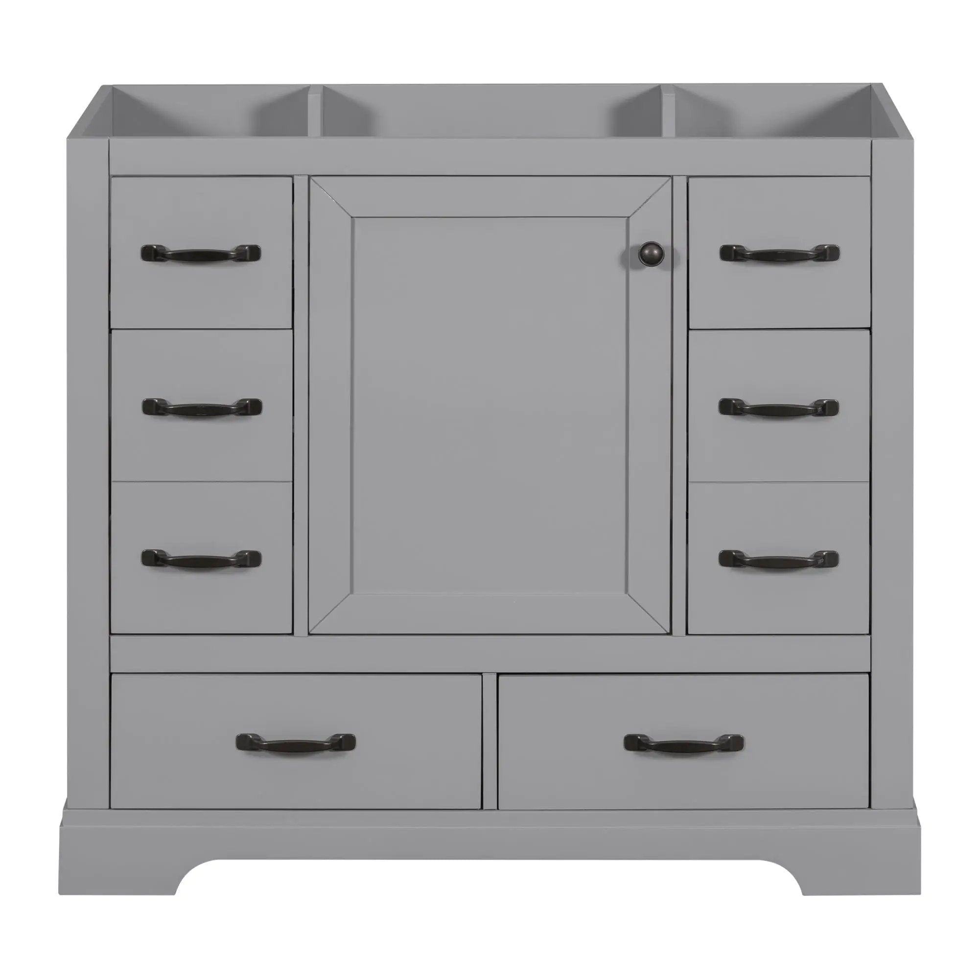 36" Bathroom Vanity Without Sink, Cabinet Base Only, 6 Drawers, Multi Functional Drawer Divider, Adjustable Shelf - Gray