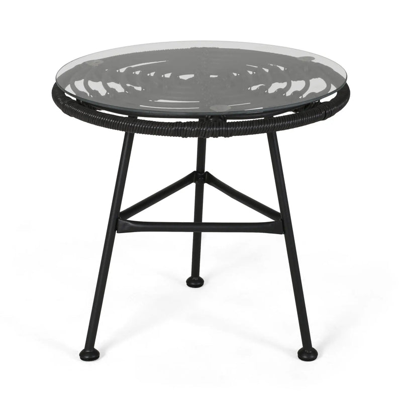 Petrichor Outdoor Side Table with Tempered Glass and Steel Frame by HouseOfZazla