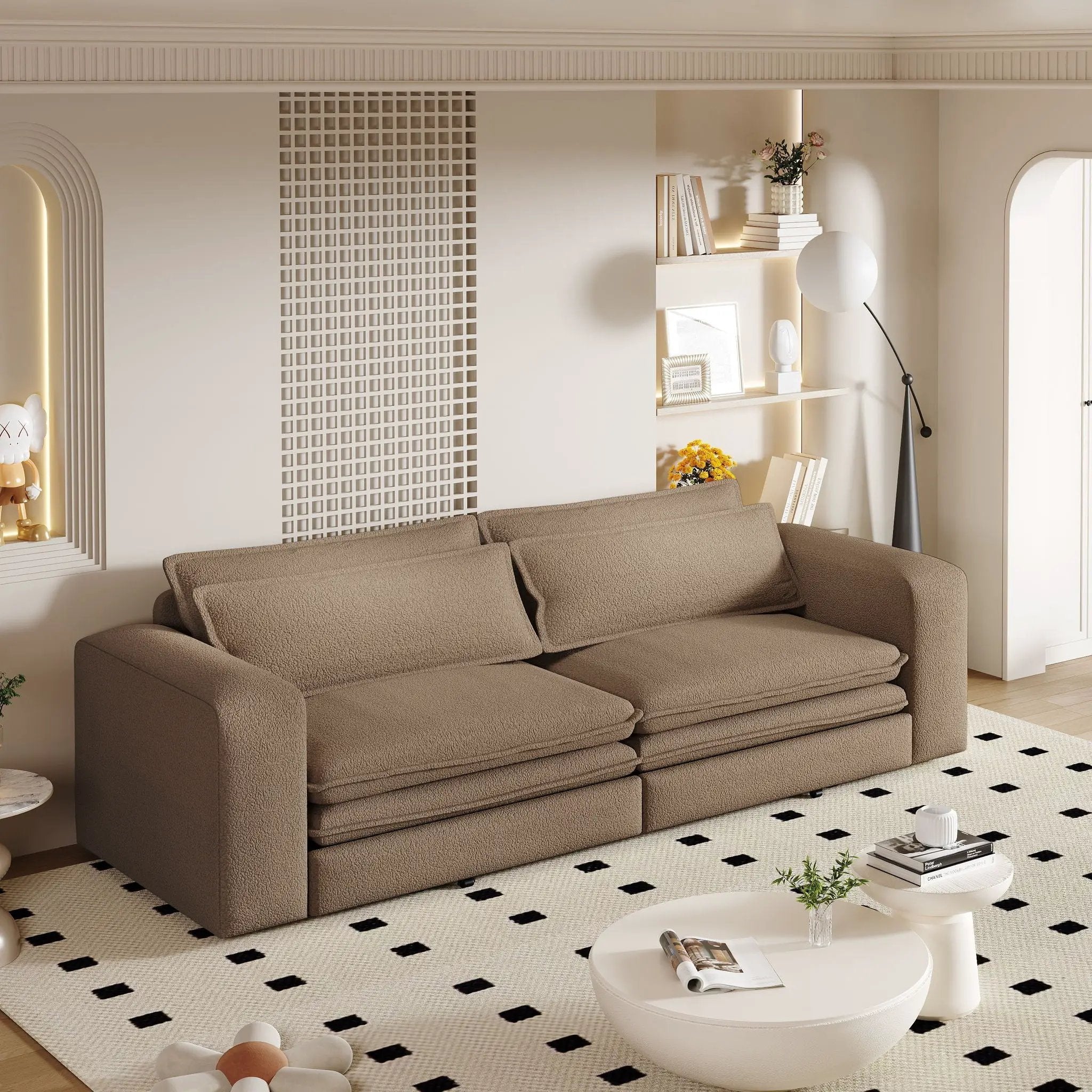 King Size Sleeper Pull Out Sofa Bed, 3 In 1 Convertible Chaise Lounge With 2 Pillows For Living Room - Camel by HouseOfZazla