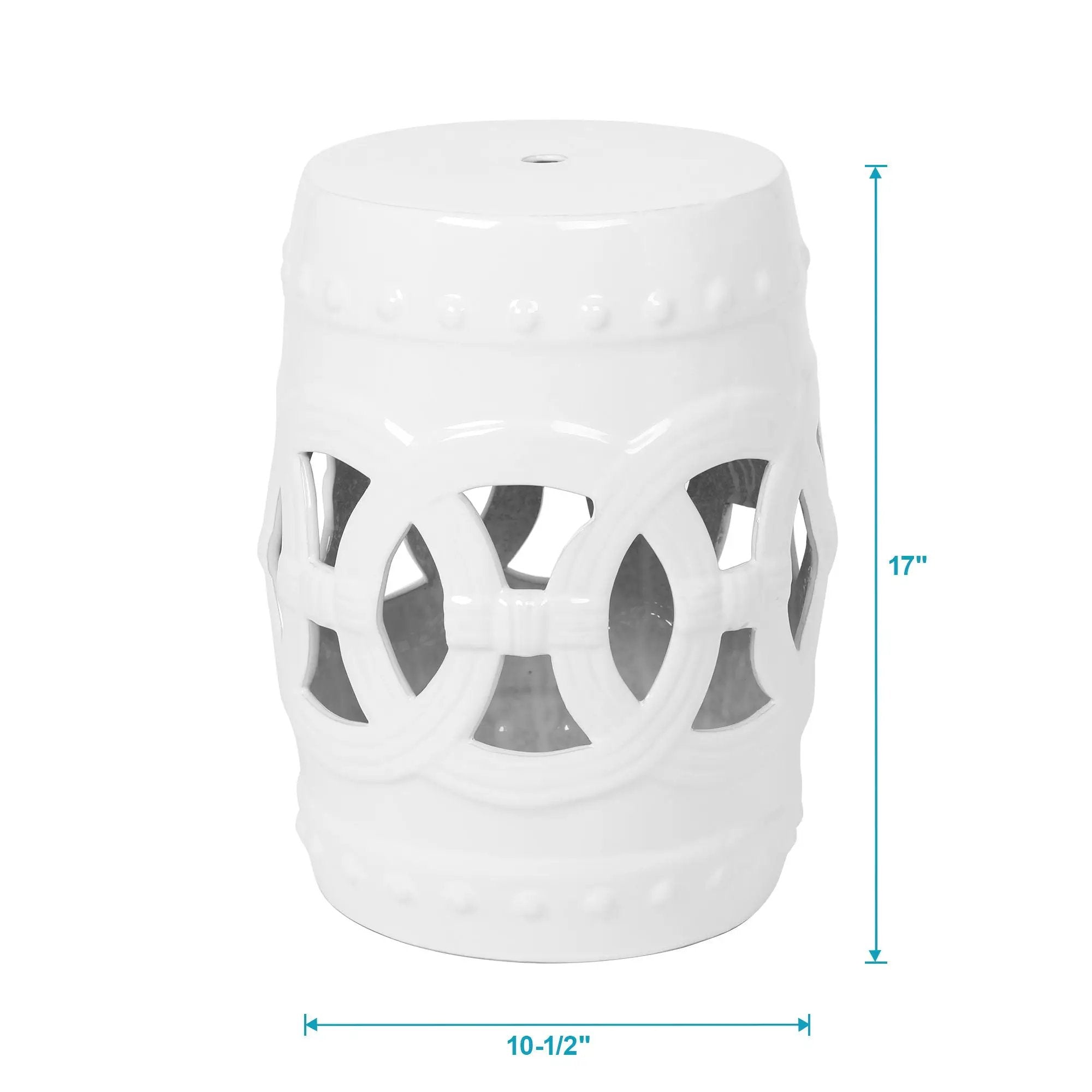 Elegant Glazed Ceramic Drum Stool Indoor / Outdoor Side Table Accent Garden Stool - White by HouseOfZazla
