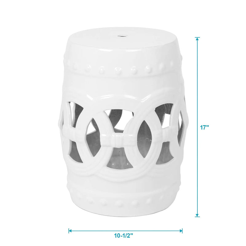 Elegant Glazed Ceramic Drum Stool Indoor / Outdoor Side Table Accent Garden Stool - White by HouseOfZazla