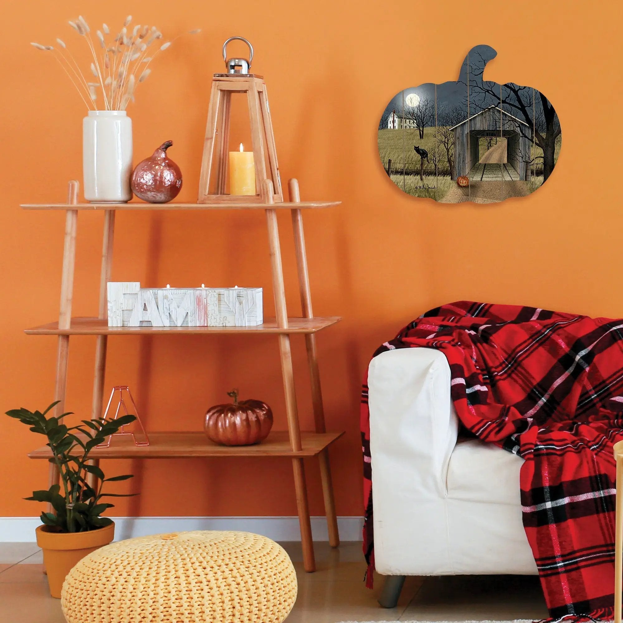 Sleepy Hollow Bridge Printed Wooden Pumpkin Wall Art by HouseOfZazla