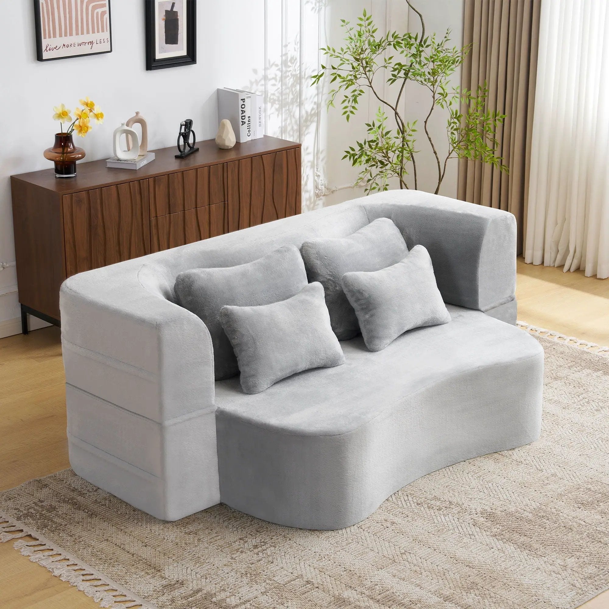 Modern Floor Sofa With 4 Pillows by HouseOfZazla