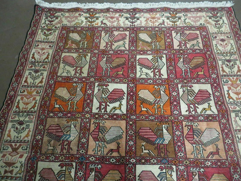 4' X 6' Vintage Russian Kilim Handmade Flat Soumak Weave Silk Wool Rug Organic by Jewel Rugs