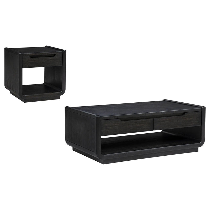 Leandro 2-piece Wood Coffee and End Table Set Burnished Black by Unique Piece Furniture